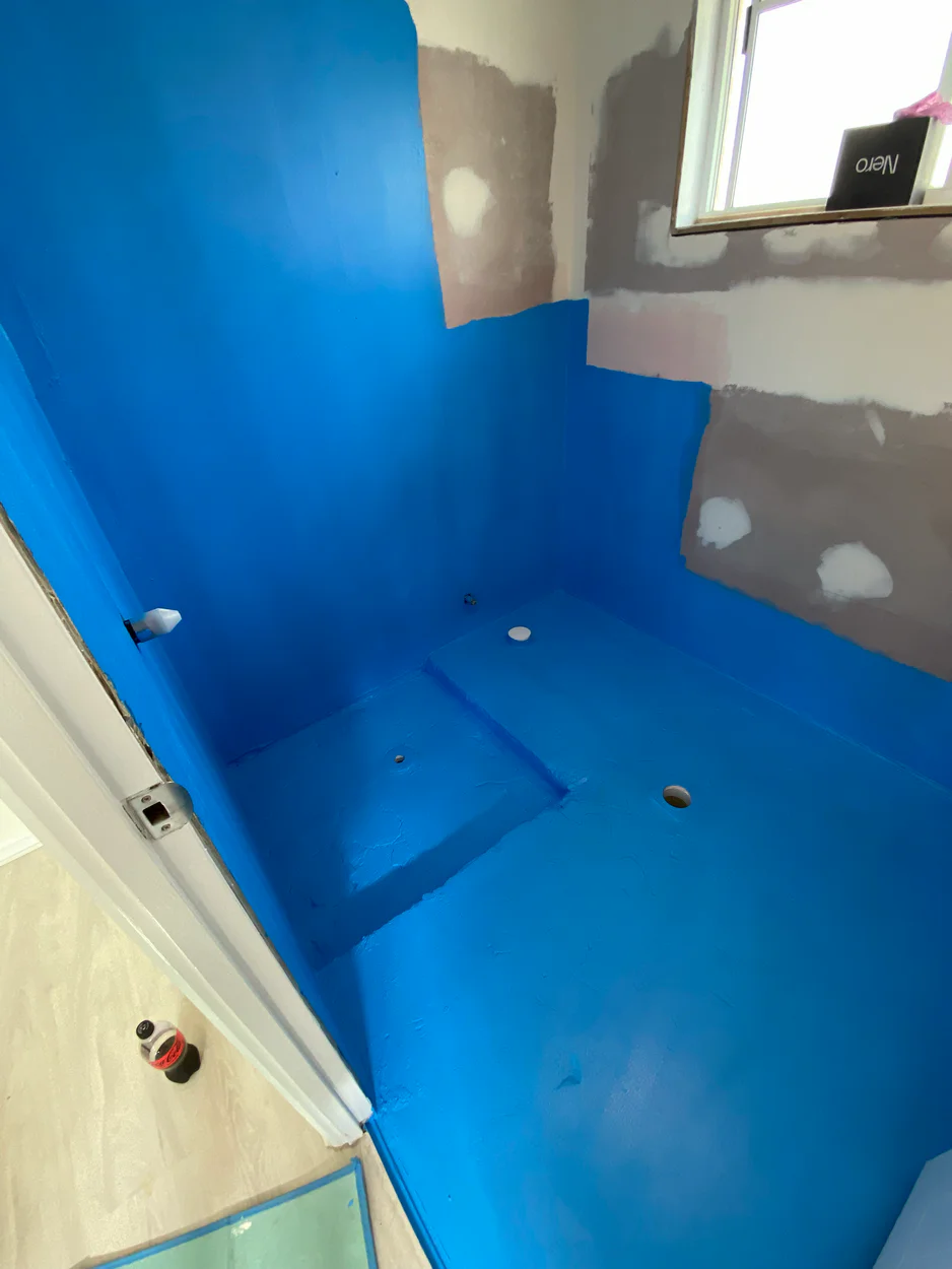 Bathroom waterproofing in progress — Gold Coast — LoveBuild Homes