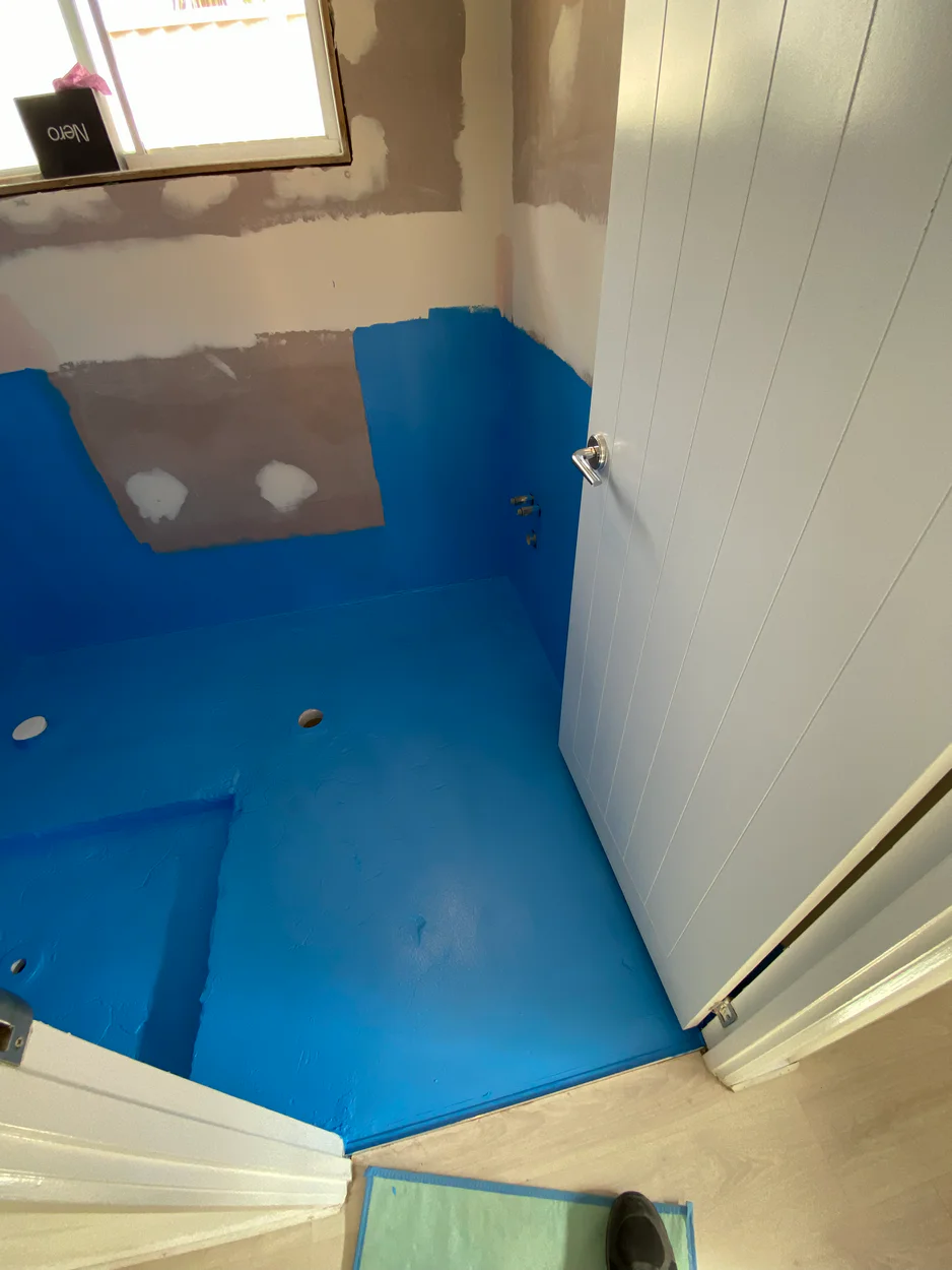 Bathroom waterproofing in progress — Gold Coast — LoveBuild Homes